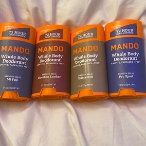 4pak mando, whole body deodorant smooth solid 4different scents! 2.6 OZ each